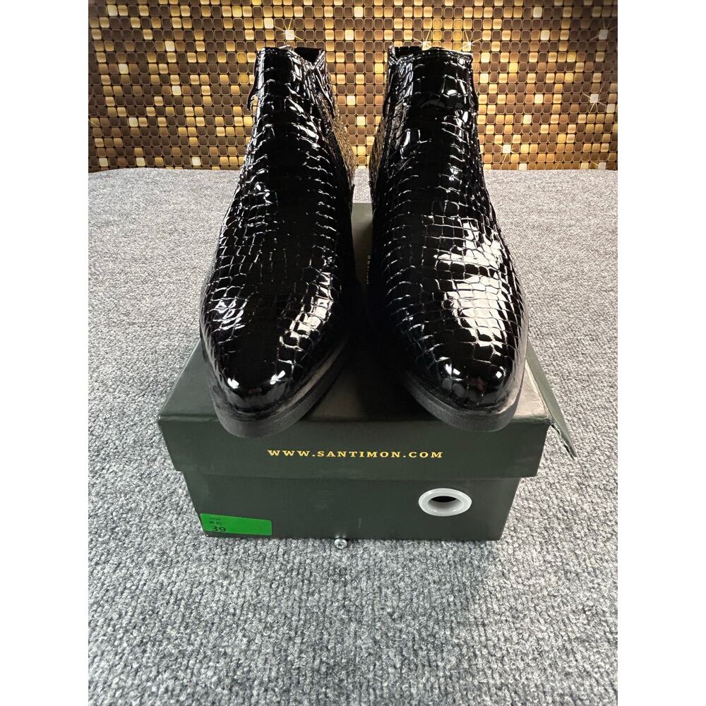 Santimon Men's Patent Croc Embossed Ankle Boots Black Side Zip 8M Deadstock - Picture 13 of 14